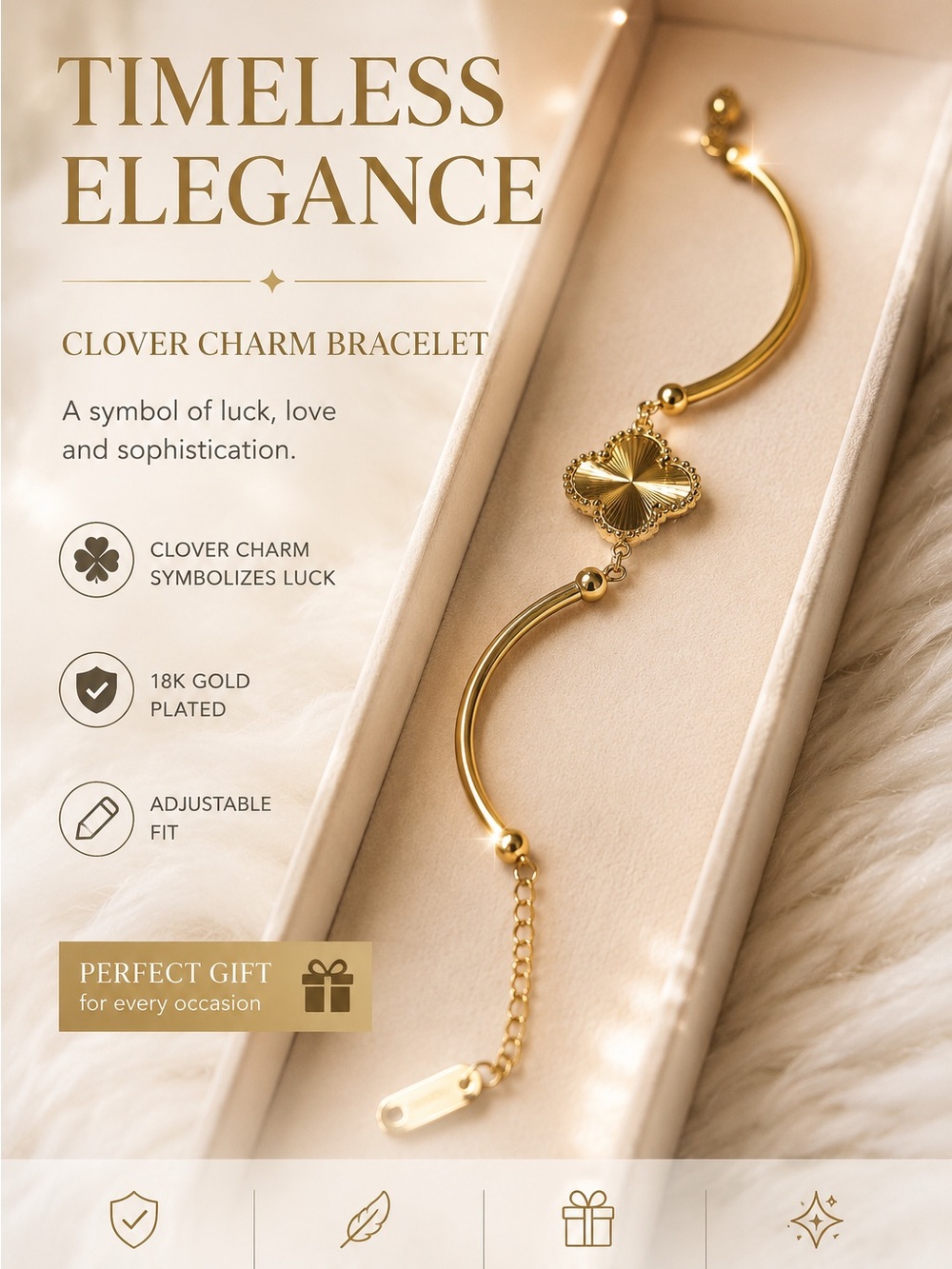 Gold Four-Leaf Motif Women's Bracelet